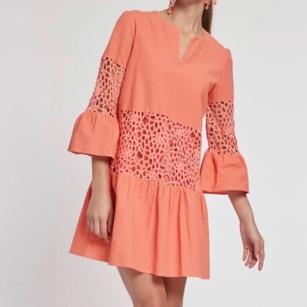 Tyler Boe Izzy Bell Sleeve Dark Coral Mini Dress